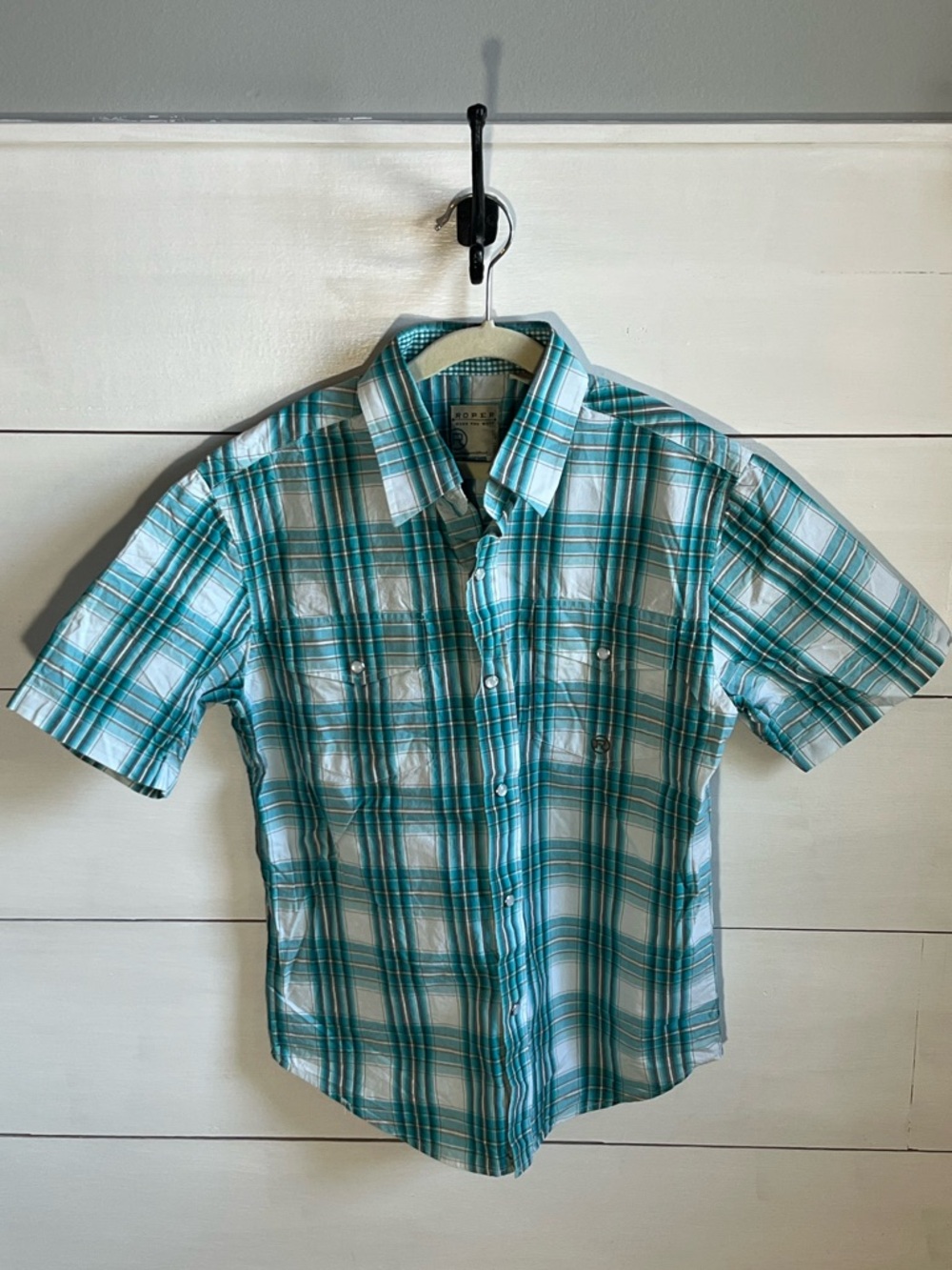Roper Boy’s Teal Plaid Short-Sleeve Shirt